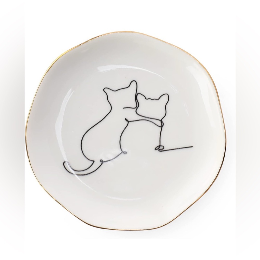 🆕 HOME SMILE 4" Cat Ring Dish Jewelry Tray Cat Lovers Ceramic White